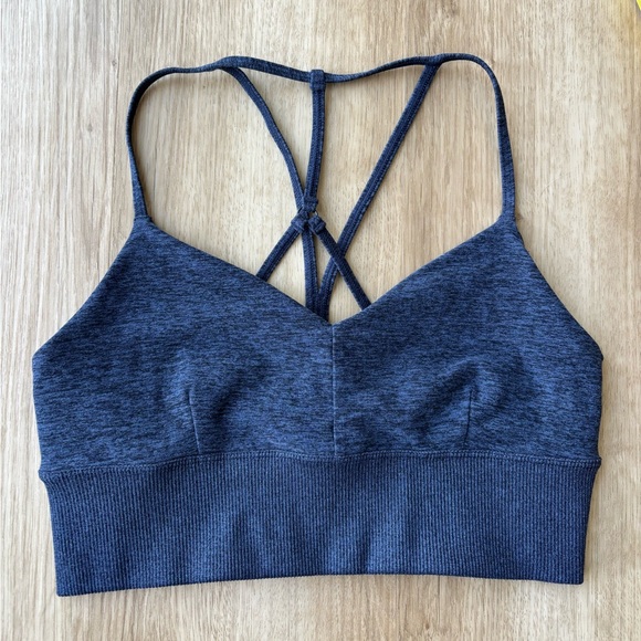 Alo Yoga Alosoft Lavish Sports Bra in Athletic Heather navy blue Size Medium - Picture 5 of 6